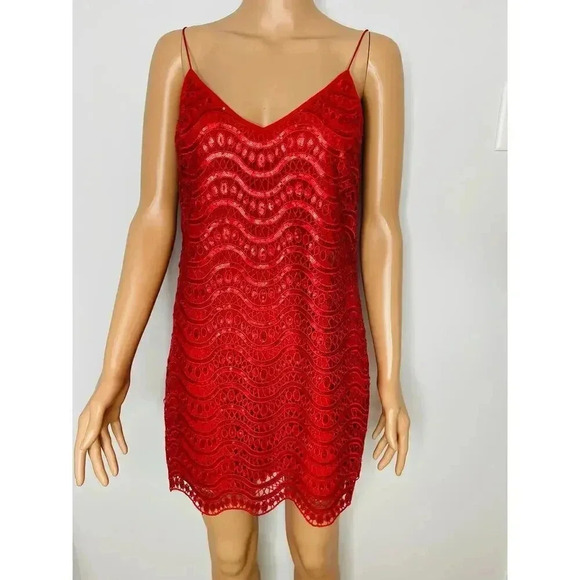SAYLOR Dresses & Skirts - SAYLOR Carley Red sequin scalloped trim slip mini dress size XS Party Holiday